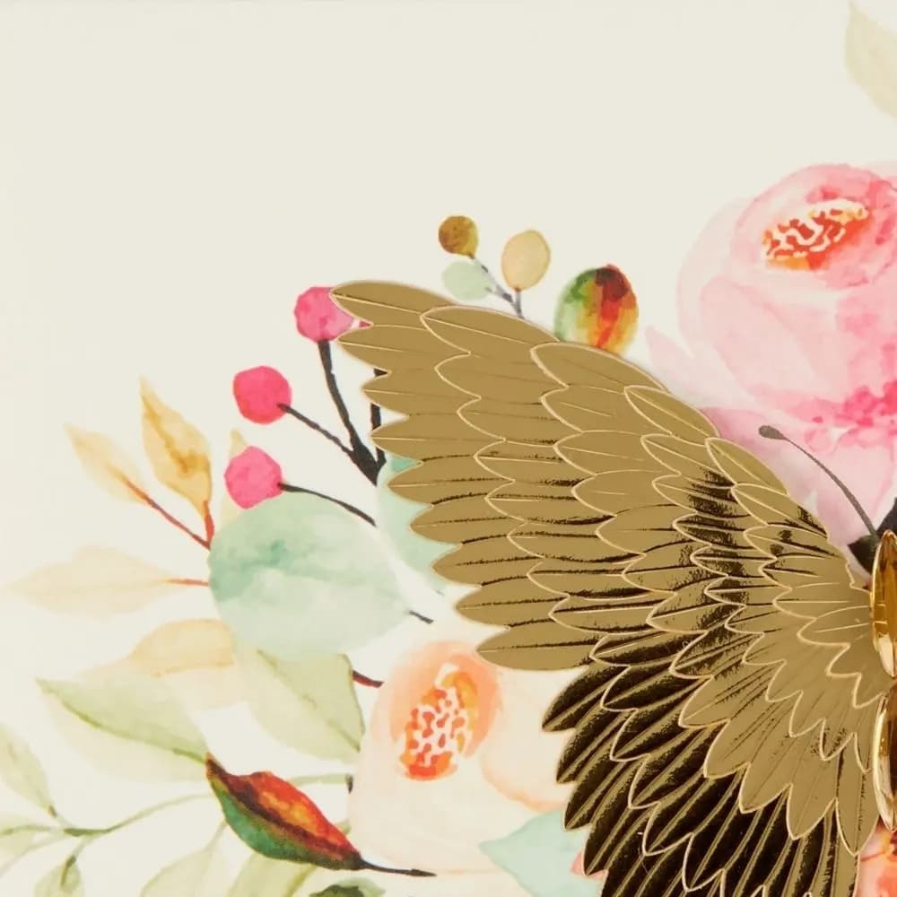 Gold Butterfly on Flowers Blank Card