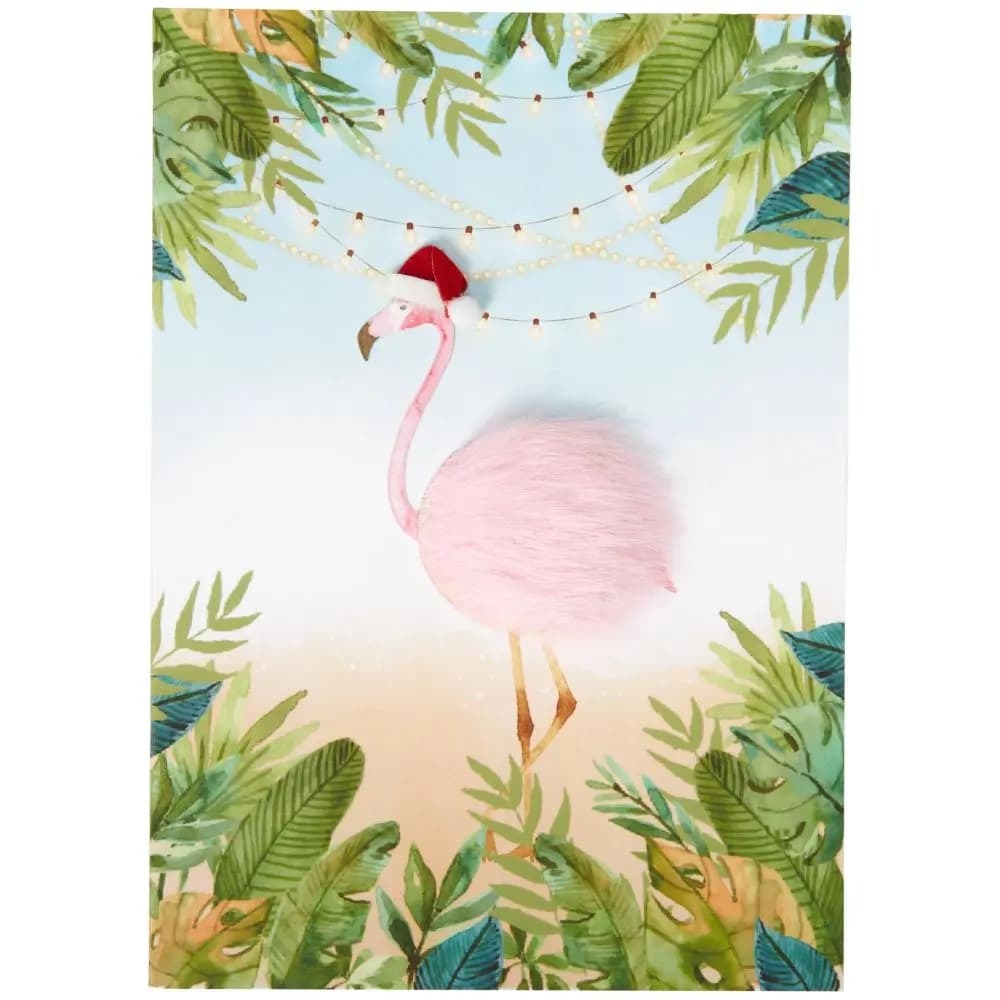 Fur Tip-On Flamingo Christmas Card