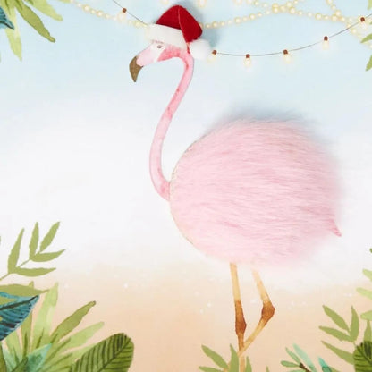 Fur Tip-On Flamingo Christmas Card