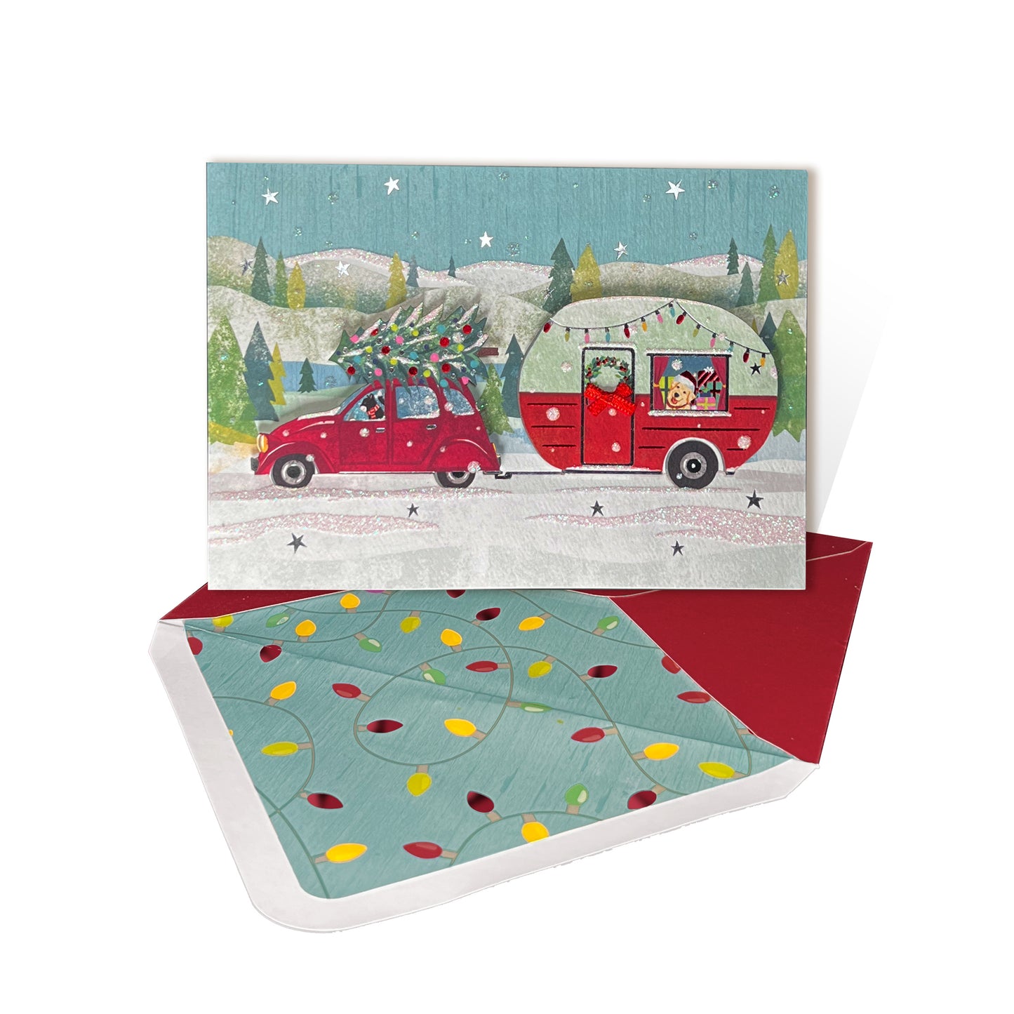Camper with Dog and Cat Christmas Card
