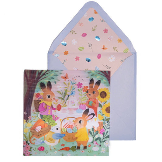 Lenticular Rabbits, Eggs and Birds Easter Card