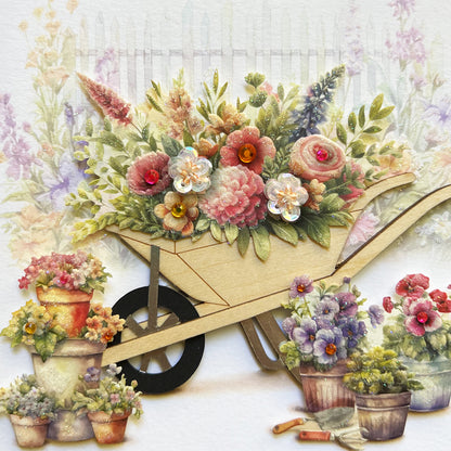 Handmade Flowers and Wheelbarrow Mother's Day Card