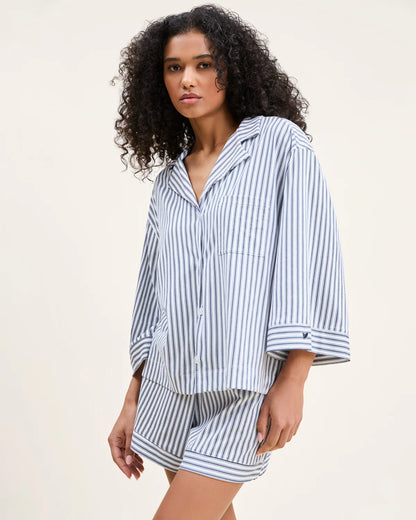 The Olivia Pima Short Set in Navy French Ticking