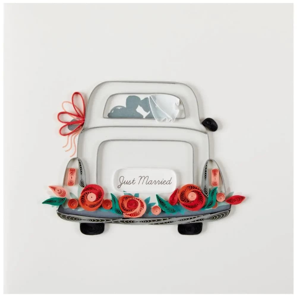 Quilled Just Married Car Wedding Card