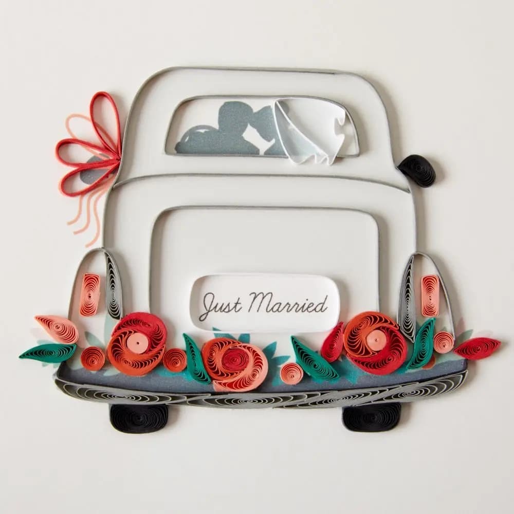 Quilled Just Married Car Wedding Card
