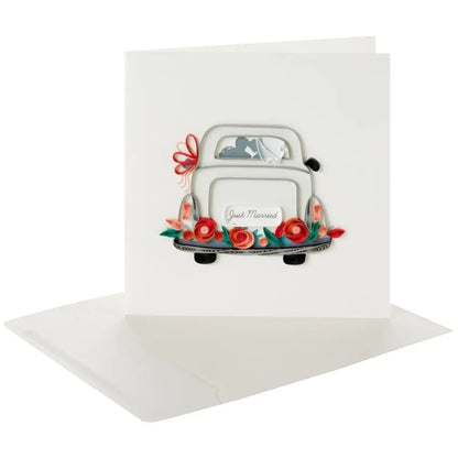 Quilled Just Married Car Wedding Card