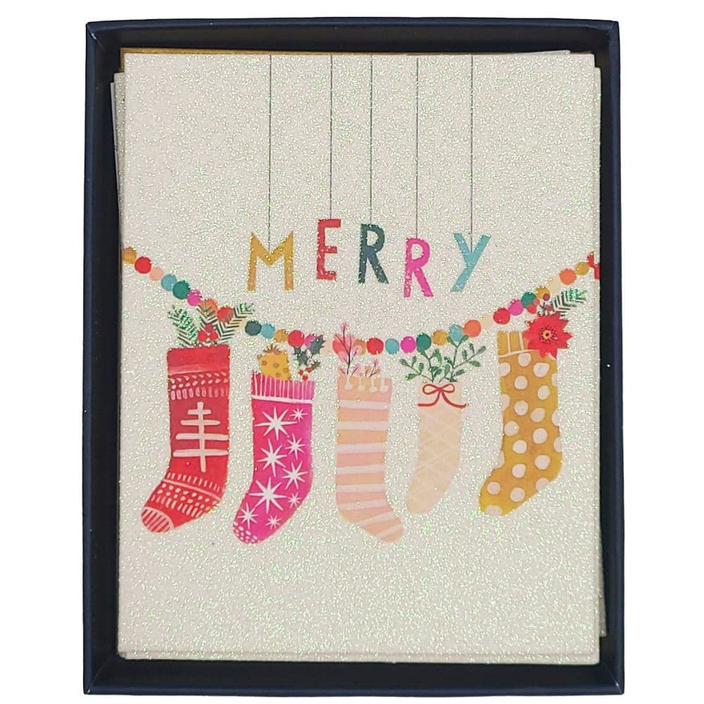 Whimsy Christmas Stockings 8 Count Boxed Christmas Card