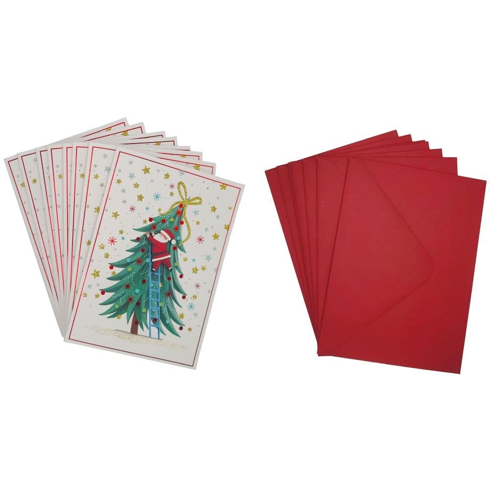 Santa on Ladder with Tree 8 Count Boxed Christmas Card