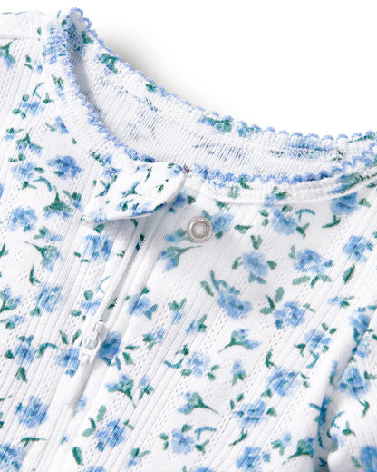 Baby's Pointelle Footie Romper in Blue Floral