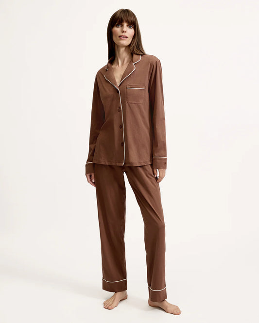 Women's Lightweight Pima Pajama Set in Chocolate Brown