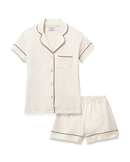 Women's Lightweight Pima Short Sleeve Short Set in Ivory
