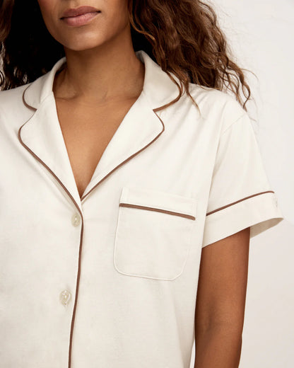 Women's Lightweight Pima Short Sleeve Short Set in Ivory