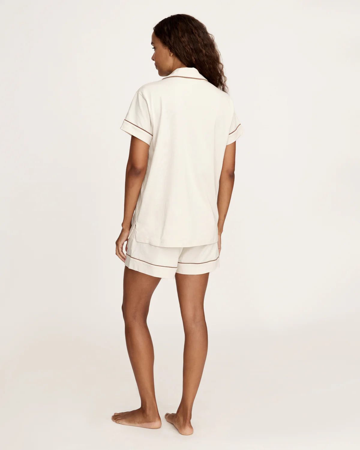 Women's Lightweight Pima Short Sleeve Short Set in Ivory