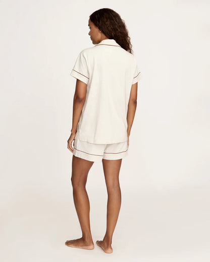 Women's Lightweight Pima Short Sleeve Short Set in Ivory