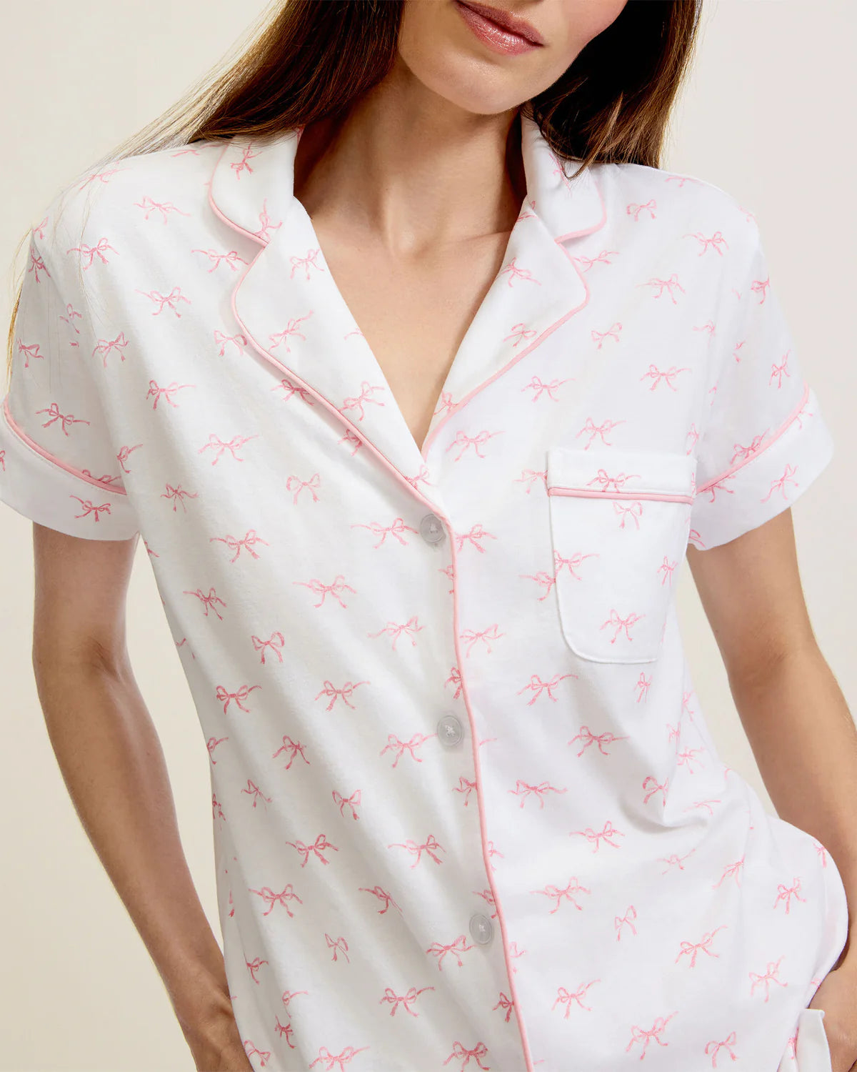 Women's Pima Short Sleeve Short Set in Blushing Bows