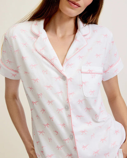 Women's Pima Short Sleeve Short Set in Blushing Bows