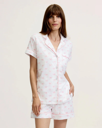 Women's Pima Short Sleeve Short Set in Blushing Bows