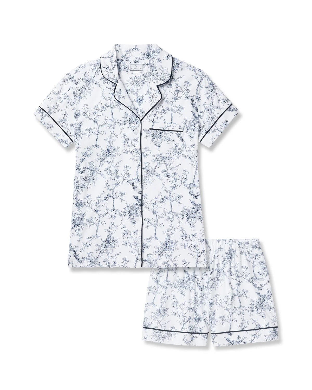 Women's Pima Short Sleeve Short Set in Timeless Toile Navy