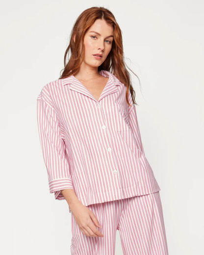 The Olivia Wide Leg Pima Pajama Set in Antique Red Ticking