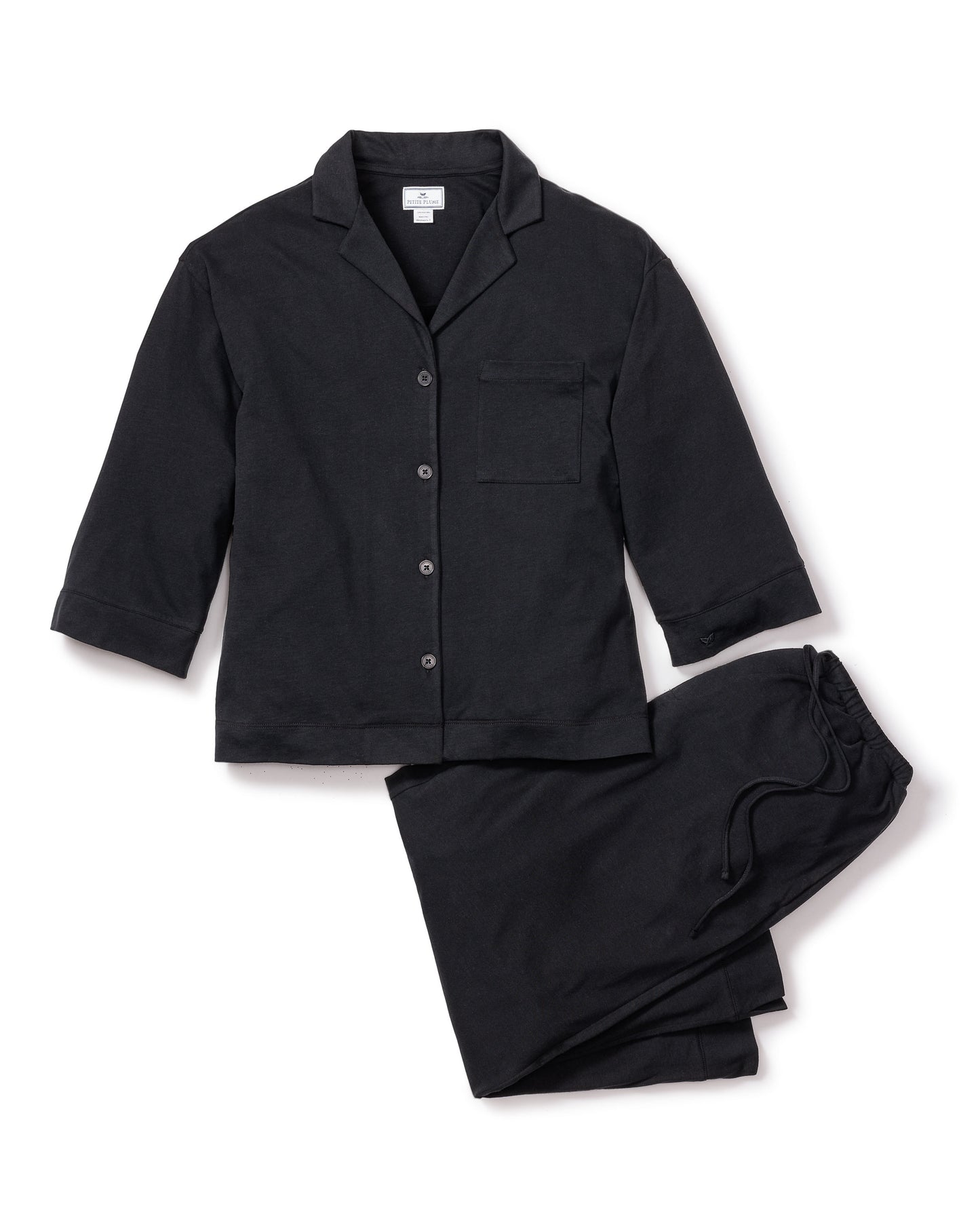 Women's Olivia Wide Leg pima Pajama Set in Black