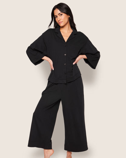 Women's Olivia Wide Leg pima Pajama Set in Black