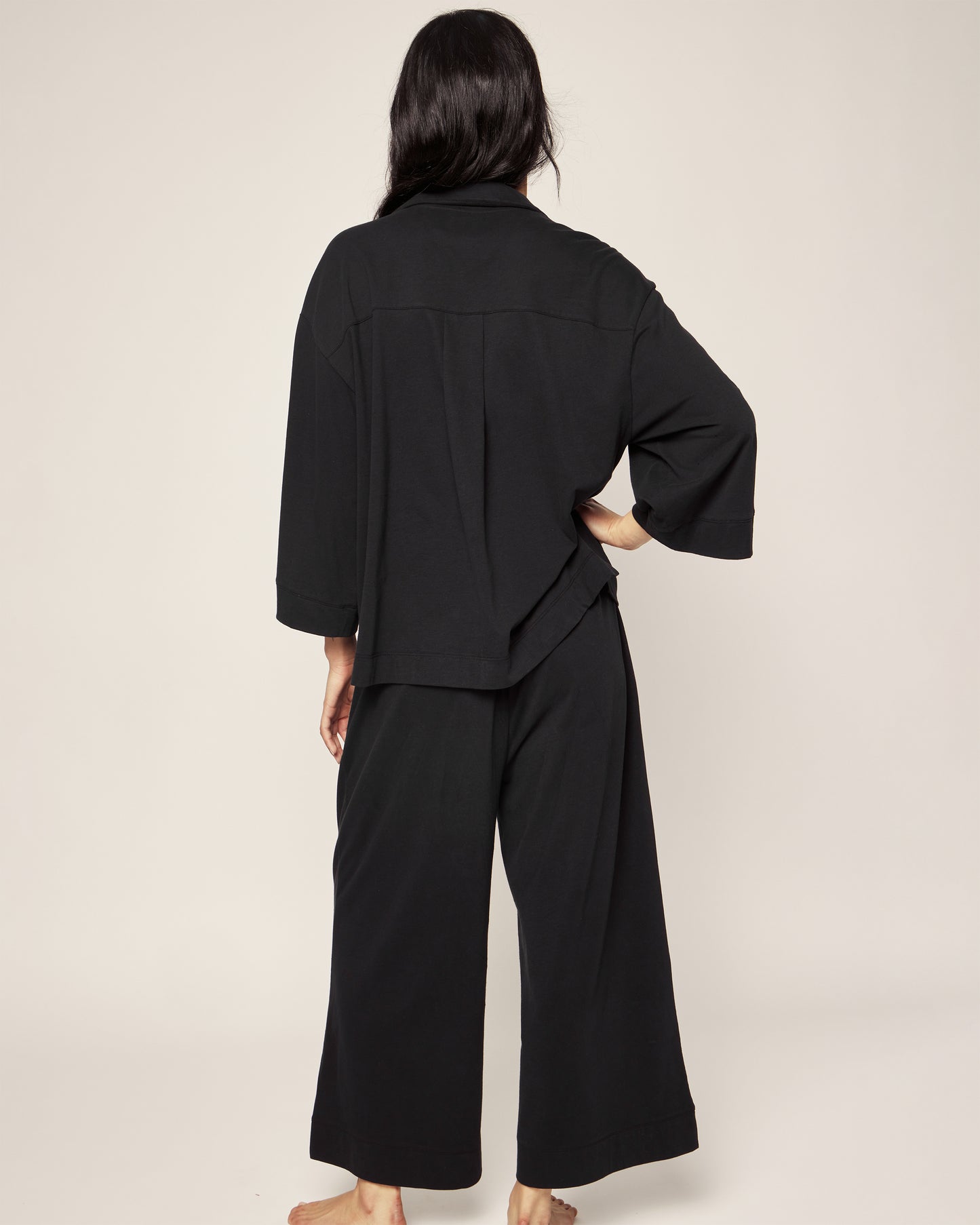 Women's Olivia Wide Leg pima Pajama Set in Black