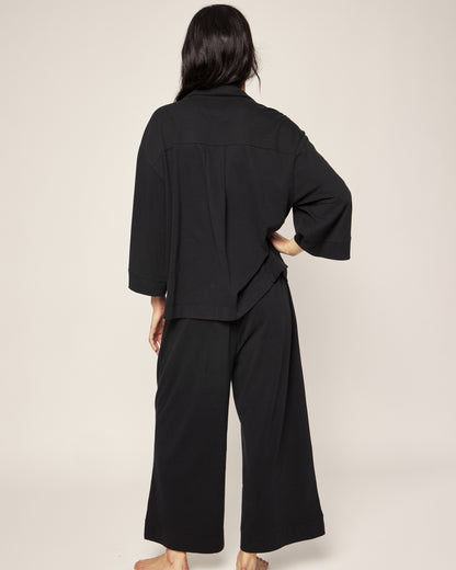 Women's Olivia Wide Leg pima Pajama Set in Black