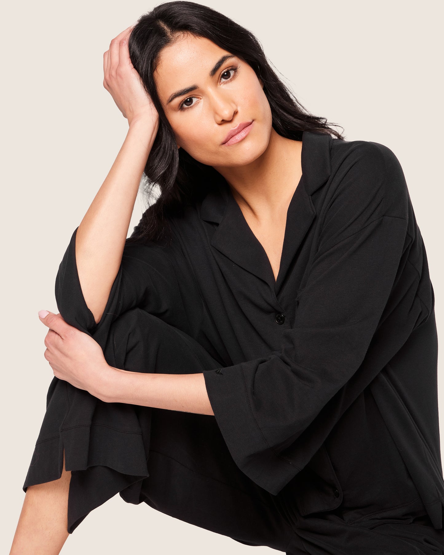 Women's Olivia Wide Leg pima Pajama Set in Black