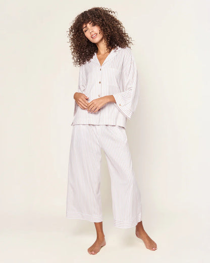 The Olivia Wide Leg Pima Pajama Set in Camel Ticking