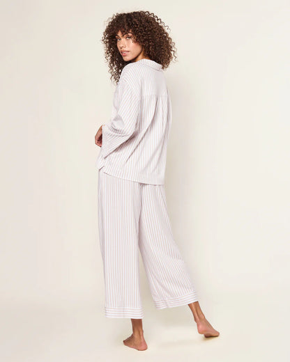 The Olivia Wide Leg Pima Pajama Set in Camel Ticking