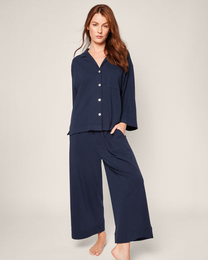 Women's Olivia Wide Leg Pima Pajama Set in Navy