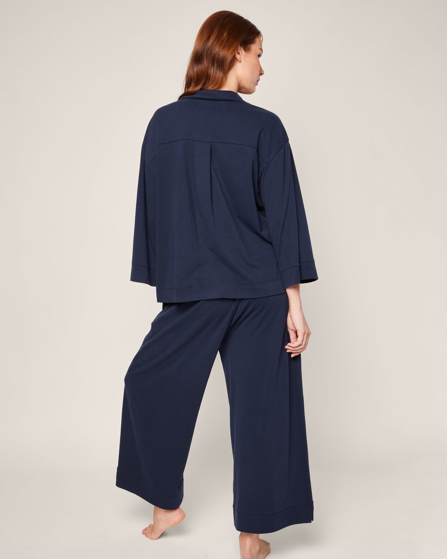 Women's Olivia Wide Leg Pima Pajama Set in Navy