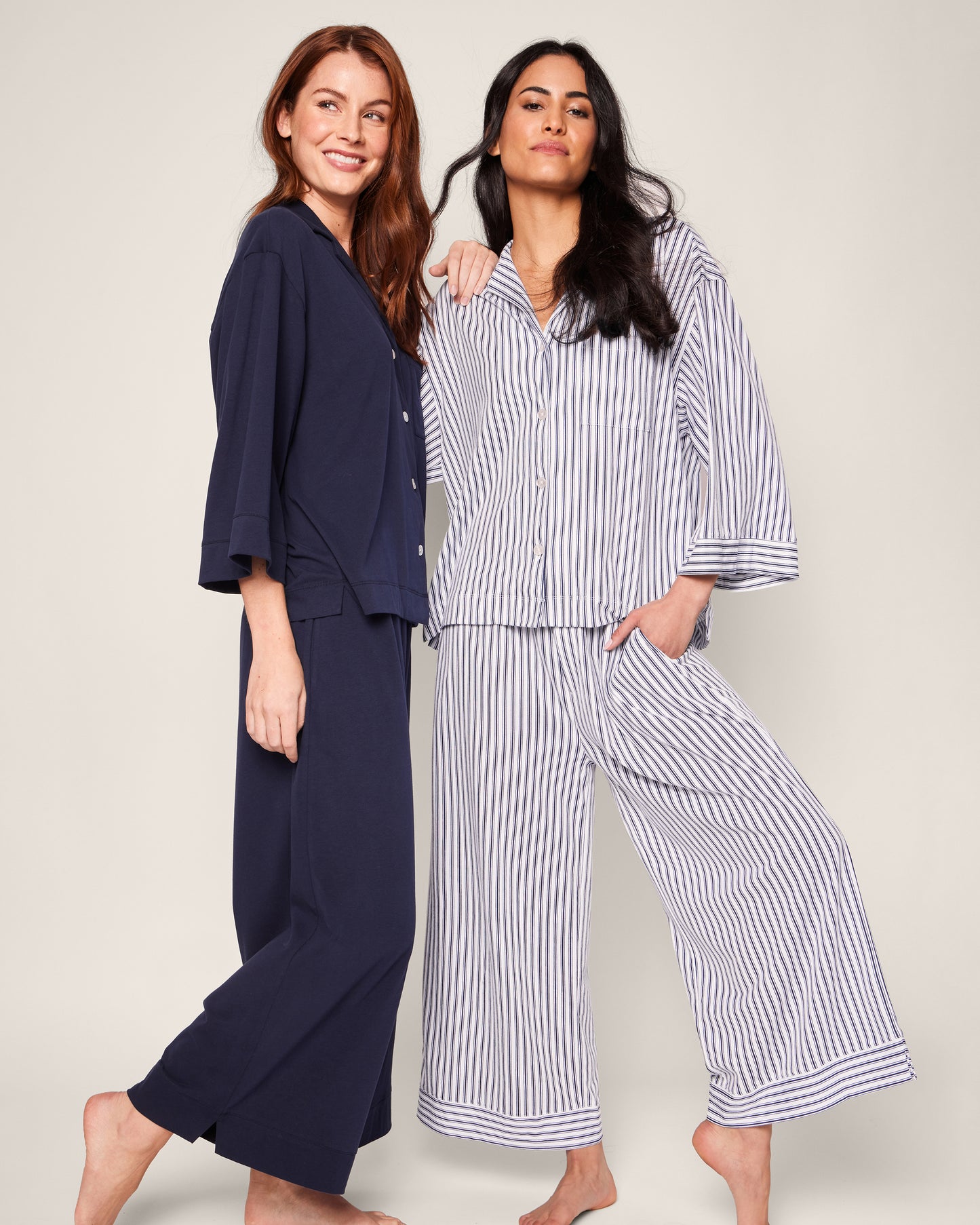Women's Olivia Wide Leg Pima Pajama Set in Navy