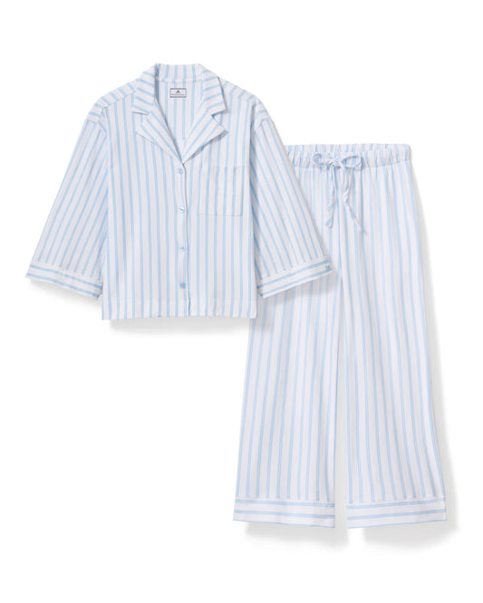 Olivia Wide Leg Pima Pajama Set in Periwinkle Stripe