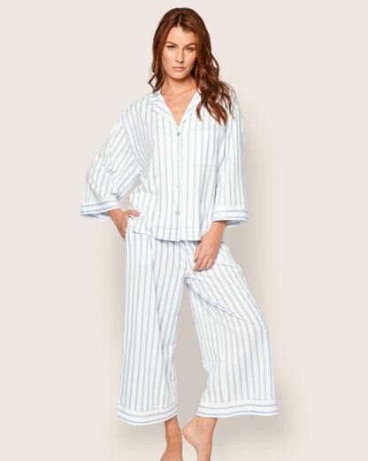 Olivia Wide Leg Pima Pajama Set in Periwinkle Stripe