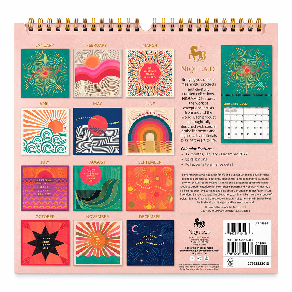 Sunshine Affirmation 2027 Spiral Wall Calendar