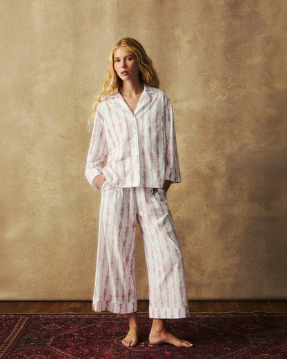 Olivia Wide Leg Pima Pajama Set in Pink Mayfair Toile