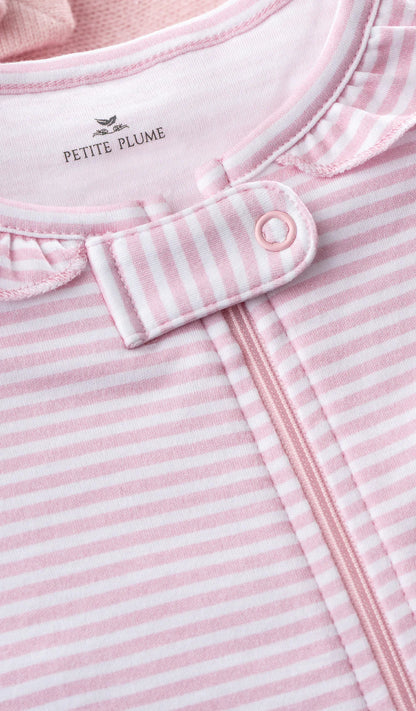 Baby's Pima Ruffle Collar Romper in Pink Stripes