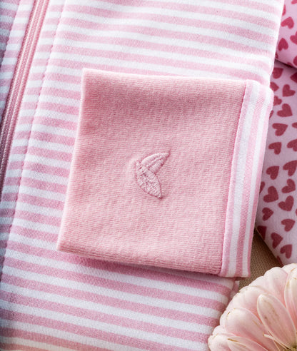 Baby's Pima Ruffle Collar Romper in Pink Stripes