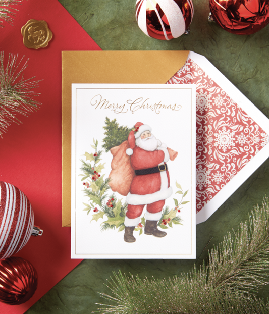 Santa with Foliage Christmas Card