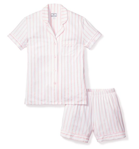 Women's Pima Pajama Short Set in Pink Stripe