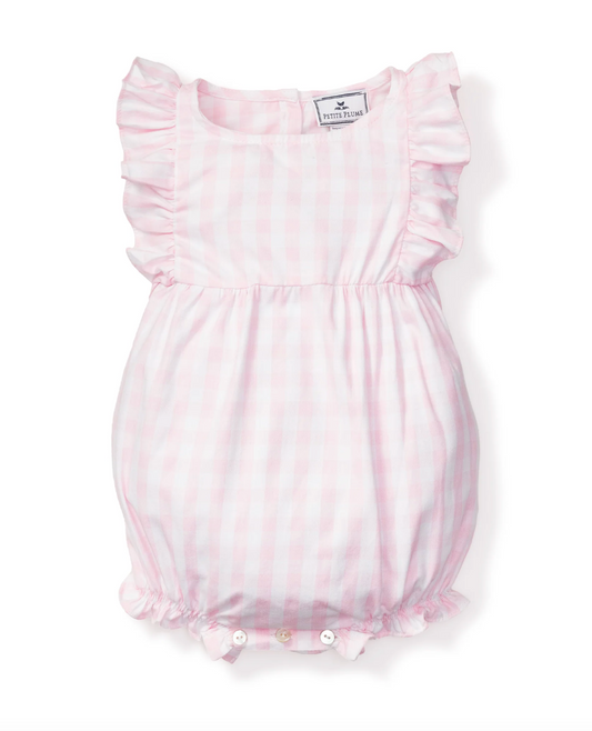 Baby's Twill Ruffled Romper in Pink Gingham