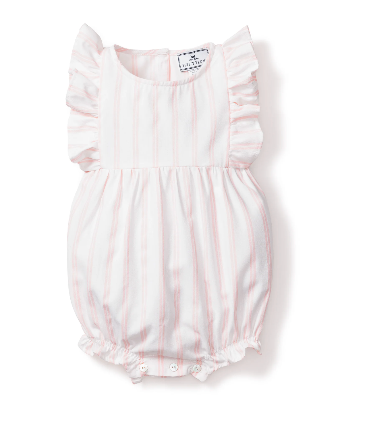 Baby's Twill Stripe Ruffled Romper in Pink and White Stripe