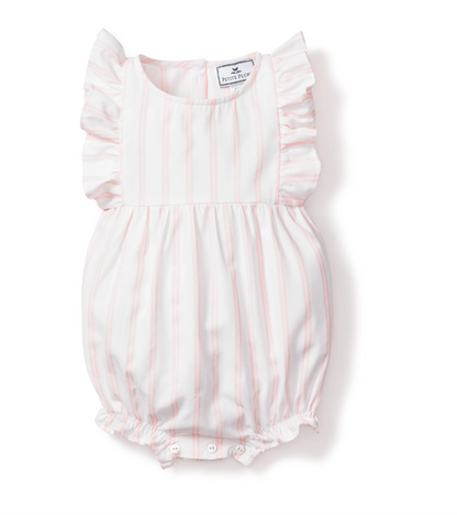 Baby's Twill Stripe Ruffled Romper in Pink and White Stripe