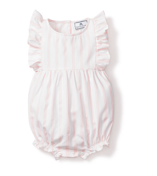 Baby's Twill Stripe Ruffled Romper in Pink and White Stripe