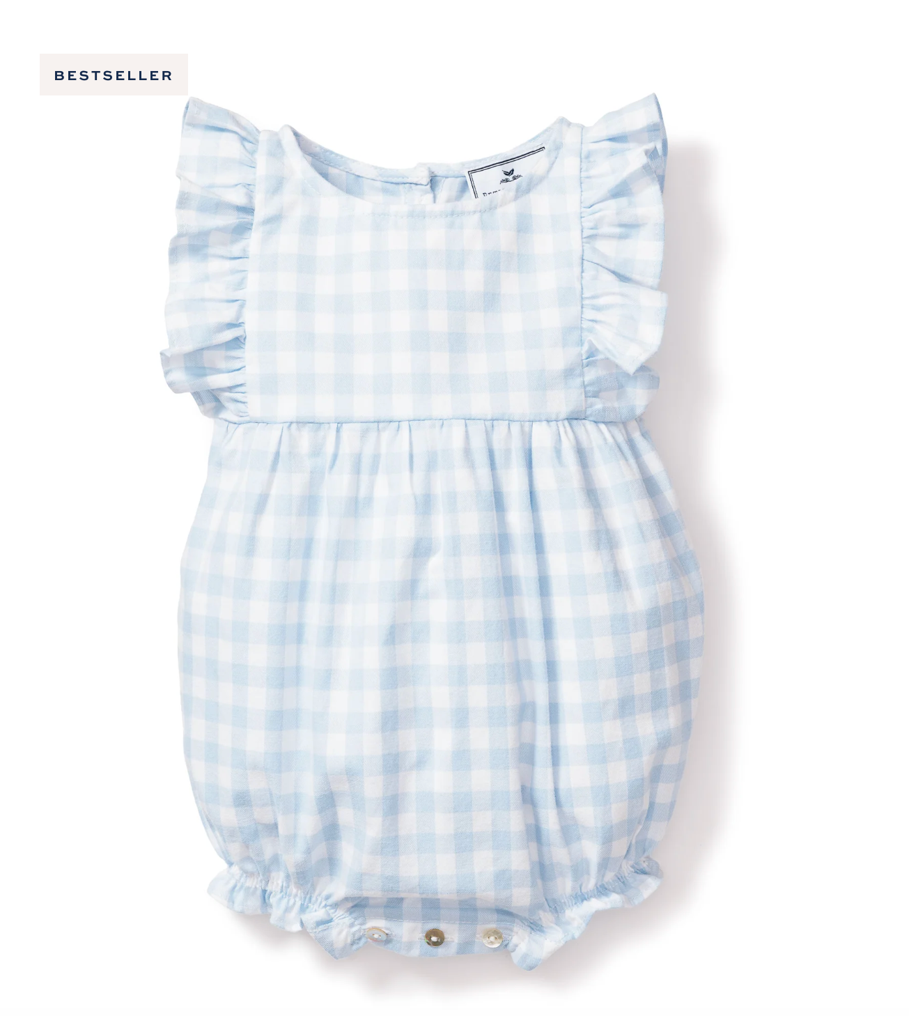 Baby's Twill Ruffled Romper in Light Blue Gingham
