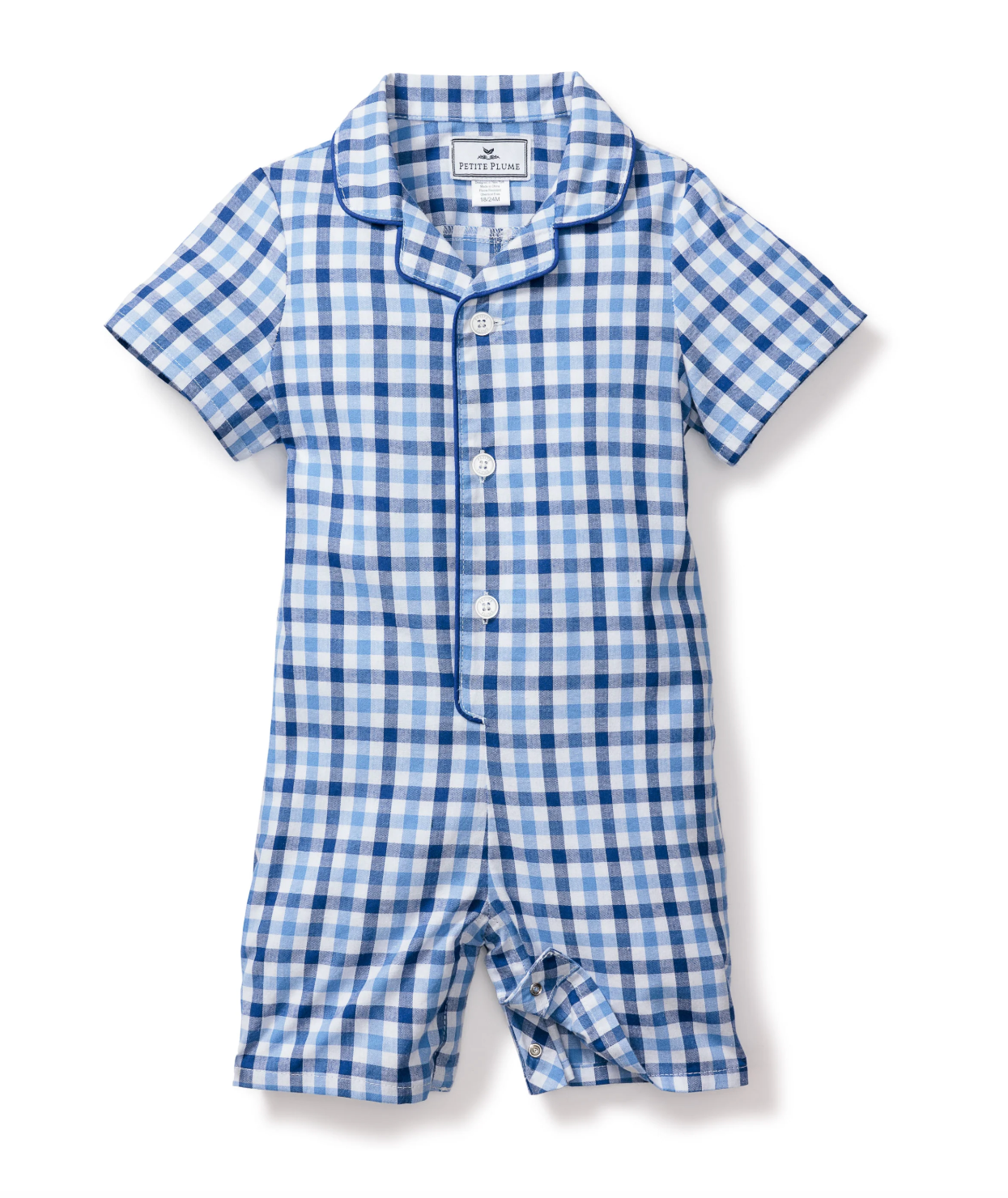 Baby's Twill Summer Romper in Royal Blue Gingham