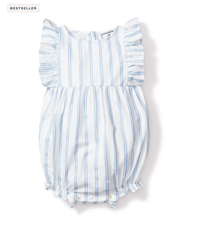 Baby's Twill Ruffled Romper in Periwinkle Stripe