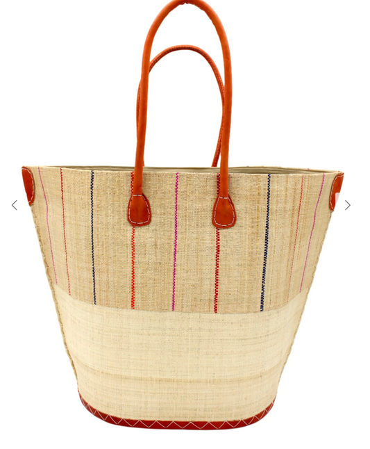 Santa Cruz Two Tone Pinstripes Large Straw Tote Bag