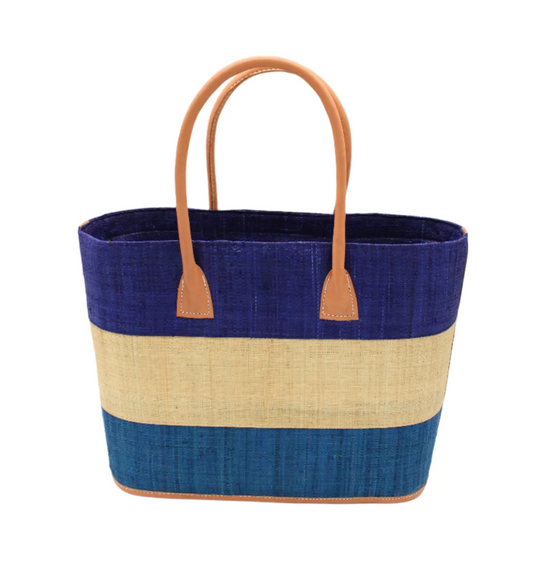 Santorini 3 Tone Color Block Straw Tote Handbag